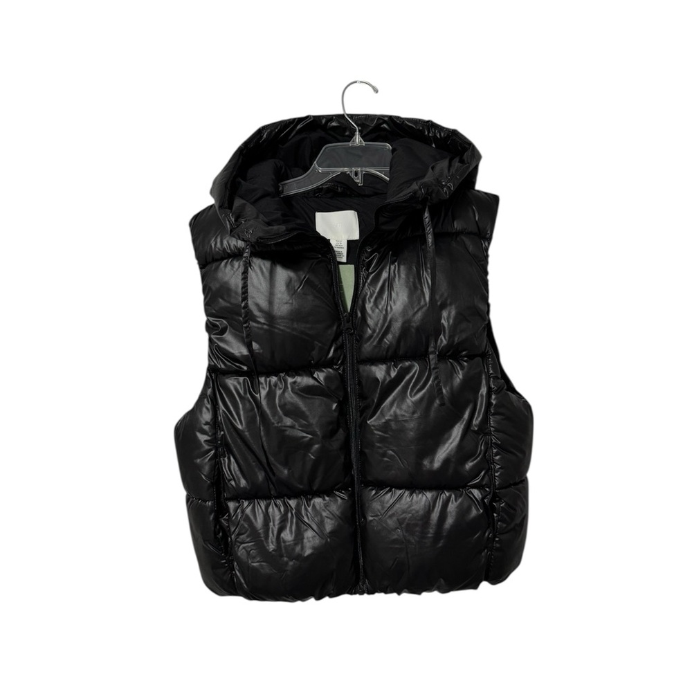 H&M Glossy Black Women’s Size XS Hooded Vest NWT